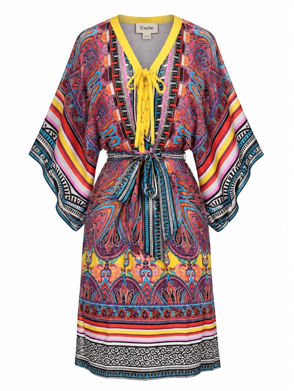 Cache Silk Multicolor Paisley Kaftan Dress